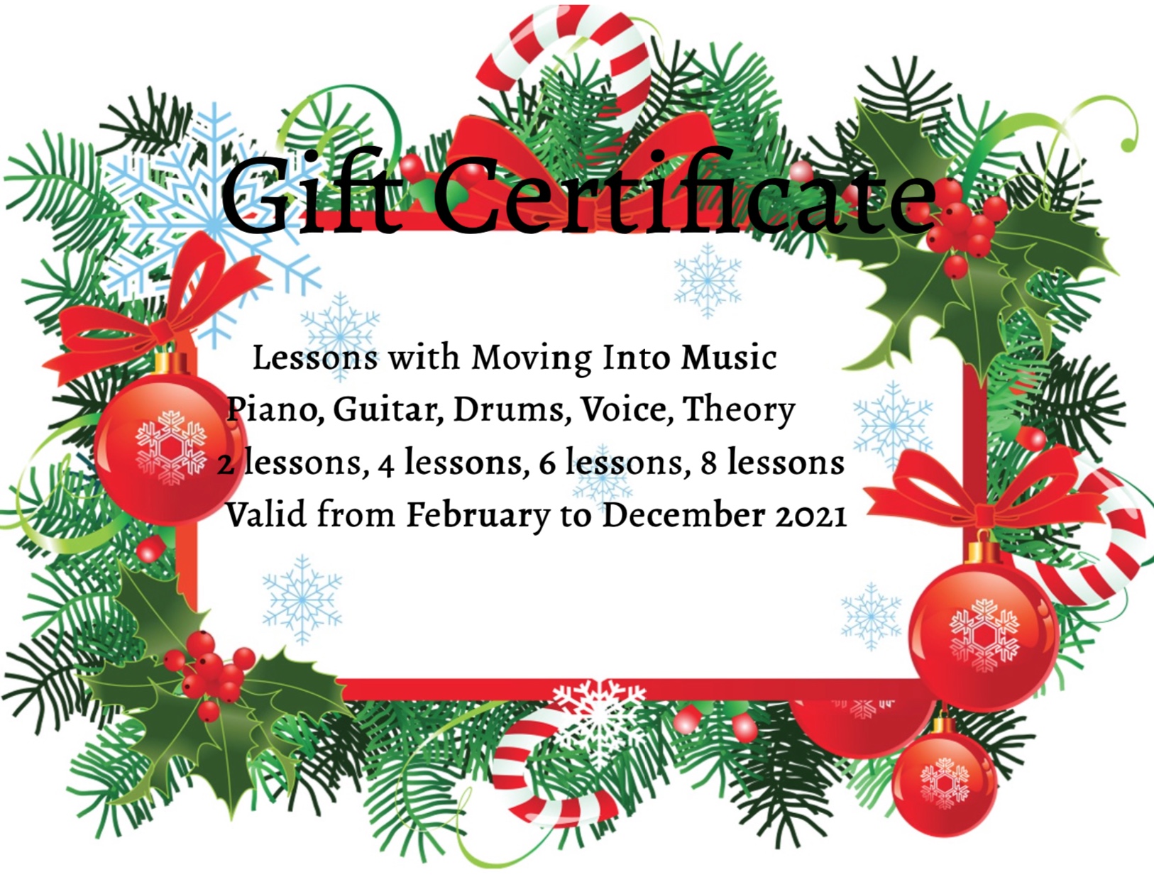 Music Lessons with Moving Into Music: Gift Certificate for Lessons 2021