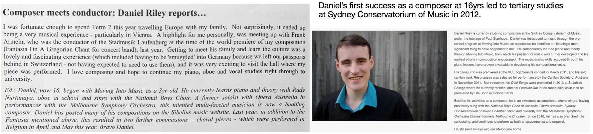 Daniel Riley, a talented  musician whose musical journey began at Moving Into Music …